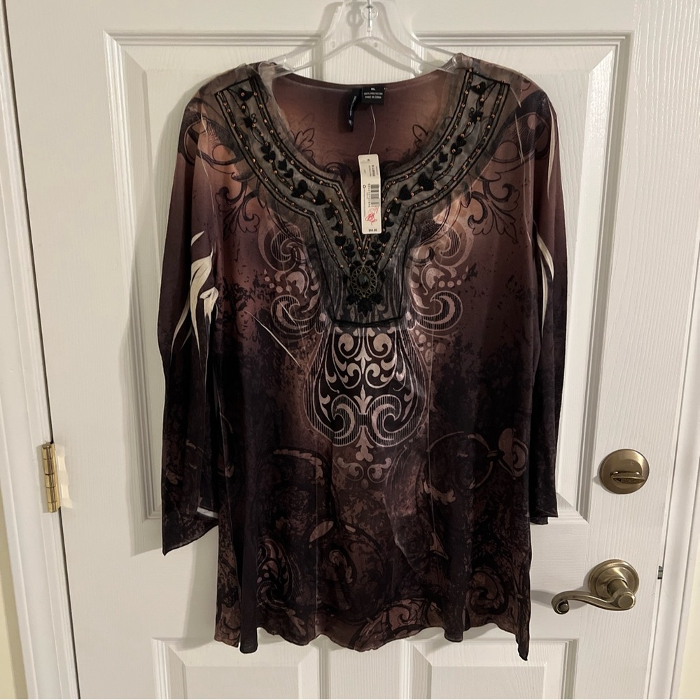 New Directions top sz XL NWT brown 3/4 sleeve 100% polyester
